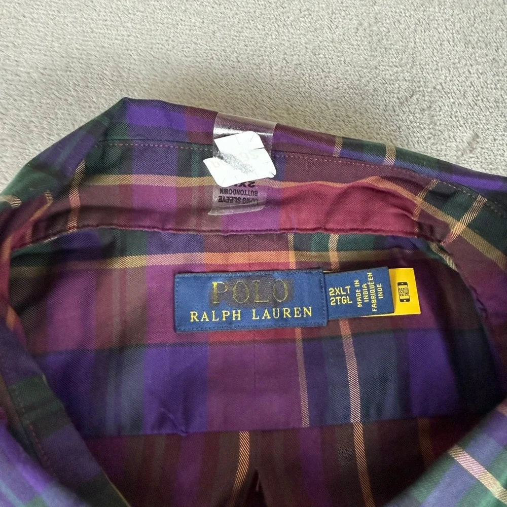 Polo Ralph Lauren Button-Down Shirt Men 2XLT Purple Red Blue Plaid Navy Pony NWT